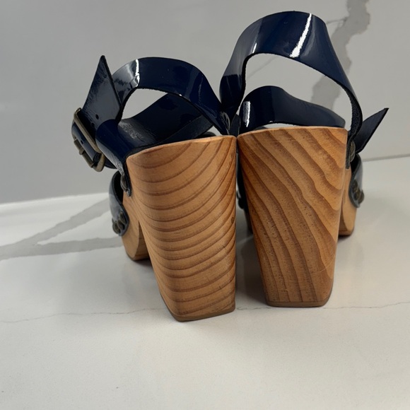 Free People Navy Blue Mules with Wooden Heel - Picture 3 of 6